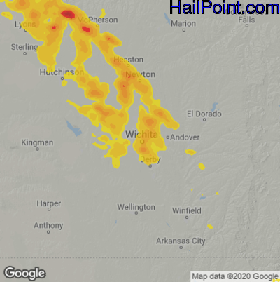 Hail Map for Wichita, KS Region on June 10, 2022
