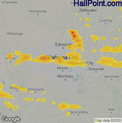 Hail Map for Oklahoma City, OK Region on June 10, 2022