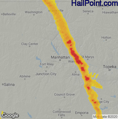 Hail Map for Mahhattan, KS Region on June 10, 2022