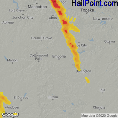 Hail Map for Emporia, KS Region on June 10, 2022