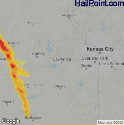 Hail Map for Lawerence, KS Region on June 10, 2022