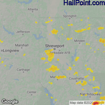 Hail Map for Shreveport, LA Region on June 10, 2022
