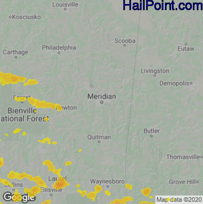 Hail Map for Meridan, MS Region on June 10, 2022