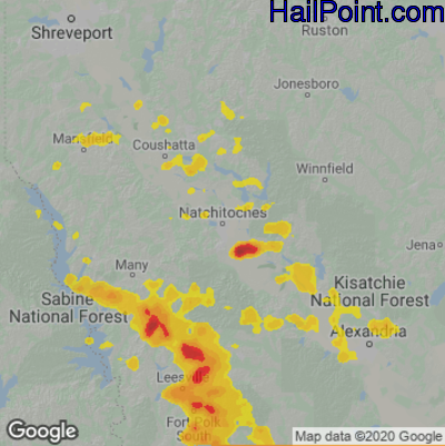 Hail Map for Nachitoches, LA Region on June 10, 2022
