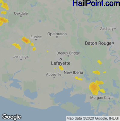 Hail Map for Lafayette, LA Region on June 10, 2022