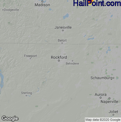 Hail Map for Rockford, IL Region on June 10, 2022