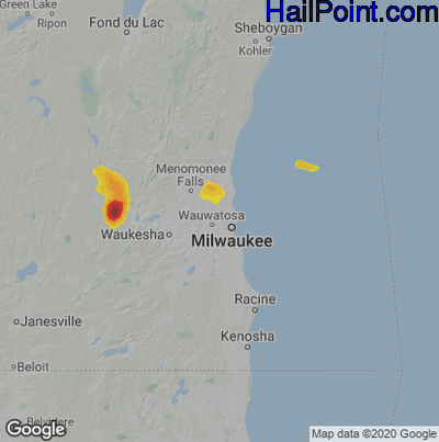 Hail Map for Milwaukee, WI Region on June 10, 2022 