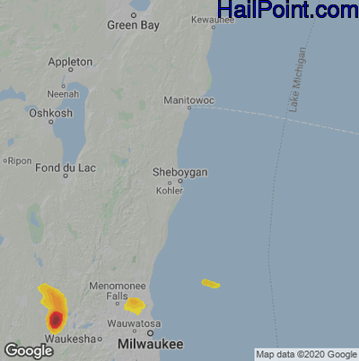 Hail Map for Sheboygan, WI Region on June 10, 2022