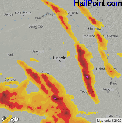 Hail Map for Lincoln, NE Region on June 11, 2022 