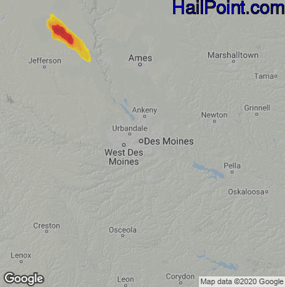 Hail Map for Des Moines, IA Region on June 11, 2022