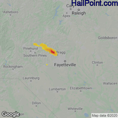Hail Map for Fayetteville, NC Region on June 11, 2022