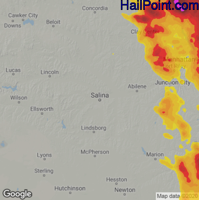 Hail Map for Salina, KS Region on June 11, 2022