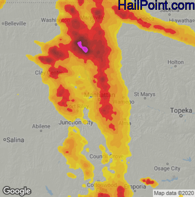 Hail Map for Mahhattan, KS Region on June 11, 2022
