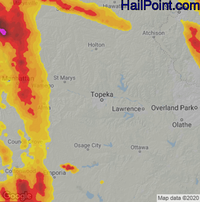Hail Map for Topeka, KS Region on June 11, 2022