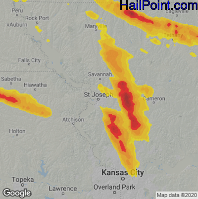 Hail Map for St. Joseph, MO Region on June 12, 2022
