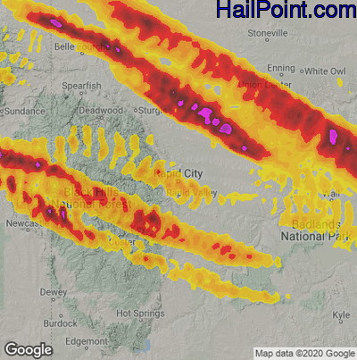 Hail Map for Rapid City, SD Region on June 12, 2022