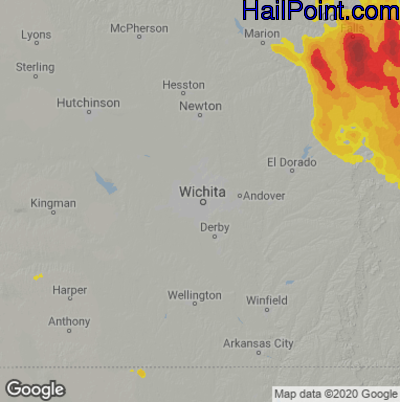 Hail Map for Wichita, KS Region on June 12, 2022