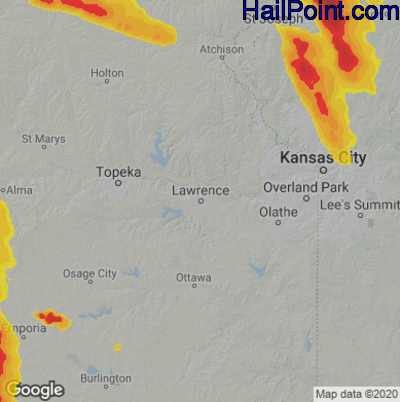 Hail Map for Lawerence, KS Region on June 12, 2022