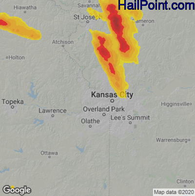 Hail Map for Kansas City, KS Region on June 12, 2022