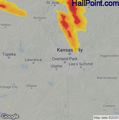 Hail Map for Shawnee, KS Region on June 12, 2022 