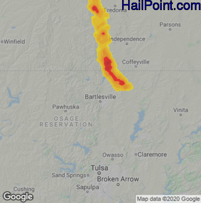 Hail Map for Bartlesville, OK Region on June 12, 2022