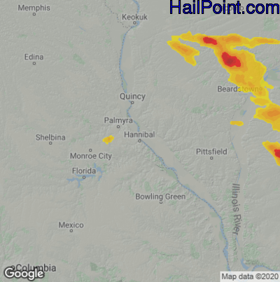 Hail Map for Hannibal, MO Region on June 12, 2022