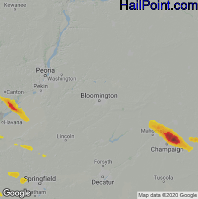 Hail Map for Bloomington, IL Region on June 12, 2022 