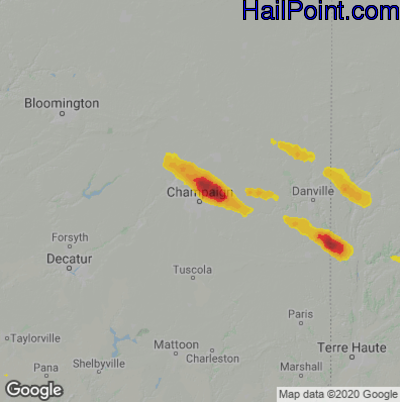 Hail Map for Champaign, IL Region on June 12, 2022 
