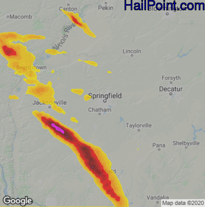 Hail Map for Springfield, IL Region on June 12, 2022