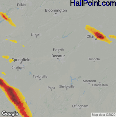 Hail Map for Decatur, IL Region on June 12, 2022