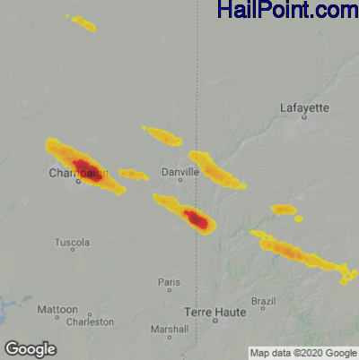 Hail Map for Danville, IL Region on June 12, 2022