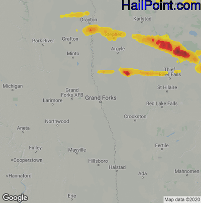 Hail Map for Grand Forks, ND Region on June 12, 2022
