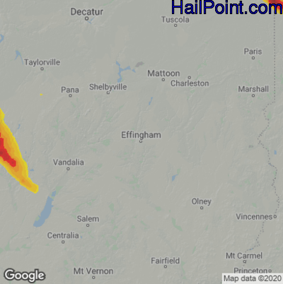 Hail Map for Effingham, IL Region on June 12, 2022 