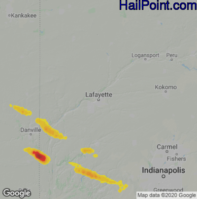 Hail Map for Layfette, IN Region on June 12, 2022 