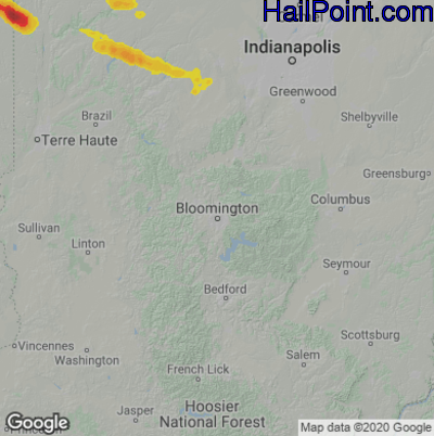 Hail Map for Bloomington, IN Region on June 12, 2022 