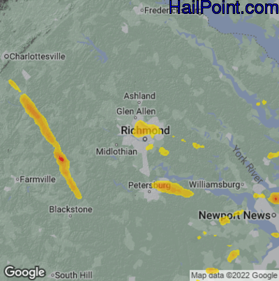Hail Map for Richmond, VA Region on June 12, 2022