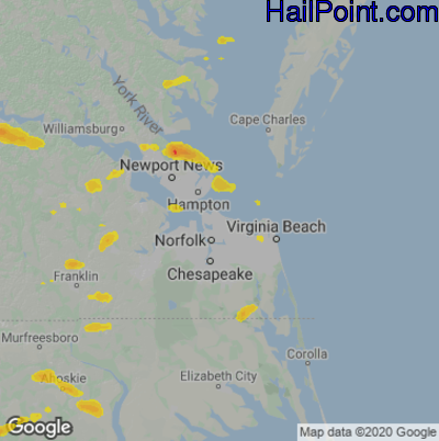 Hail Map for Norfolk, VA Region on June 12, 2022