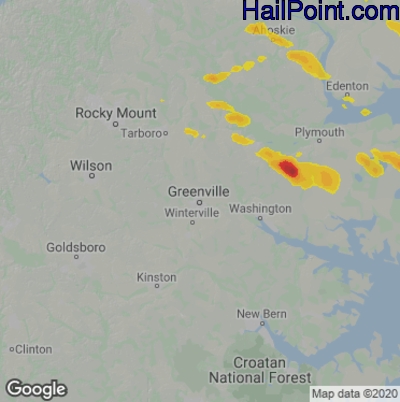 Hail Map for Greenville, NC Region on June 12, 2022