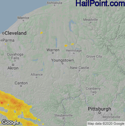 Hail Map for Youngstown, OH Region on June 12, 2022