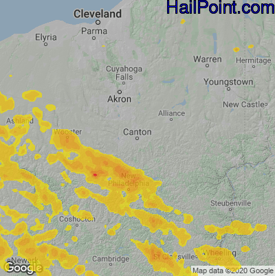 Hail Map for Canton, OH Region on June 12, 2022 