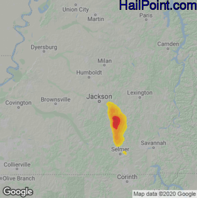 Hail Map for Jackson, TN Region on June 12, 2022