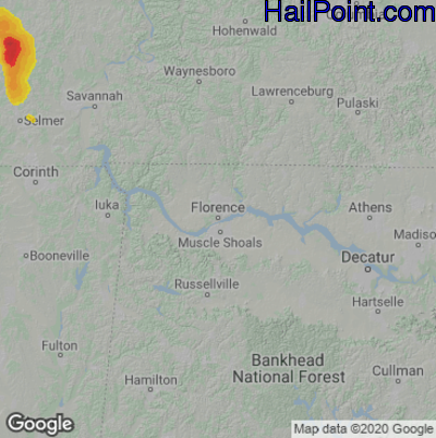 Hail Map for Florence, AL Region on June 12, 2022 