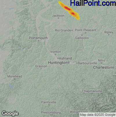 Hail Map for Asheland, KY Region on June 12, 2022