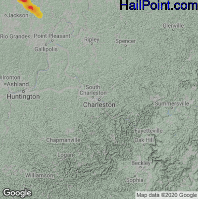 Hail Map for Charleston, WV Region on June 12, 2022