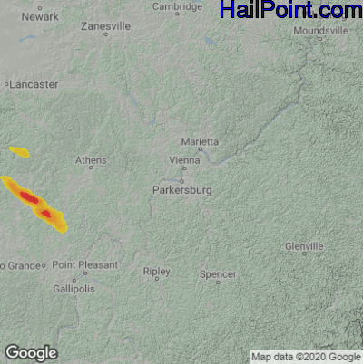 Hail Map for Parkersburg, WV Region on June 12, 2022