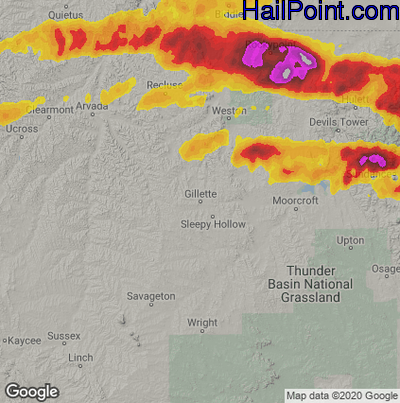 Hail Map for Gilette, WY Region on June 12, 2022