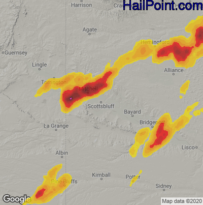 Hail Map for Scottsbluff, NE Region on June 12, 2022