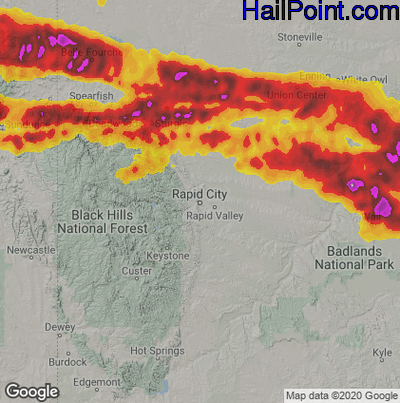 Hail Map for Rapid City, SD Region on June 12, 2022