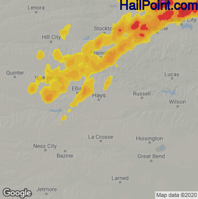 Hail Map for Hays, KS Region on June 13, 2022
