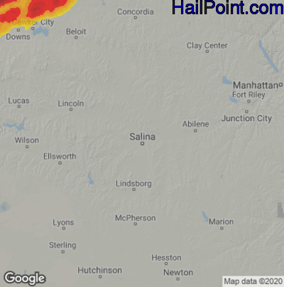 Hail Map for Salina, KS Region on June 13, 2022